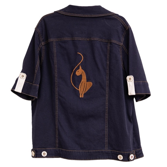 VTG 90s Baby Phat Y2K Denim Jacket 3XL Plus Size Stretchy Dark Wash Logo Buttons - Picture 6 of 8